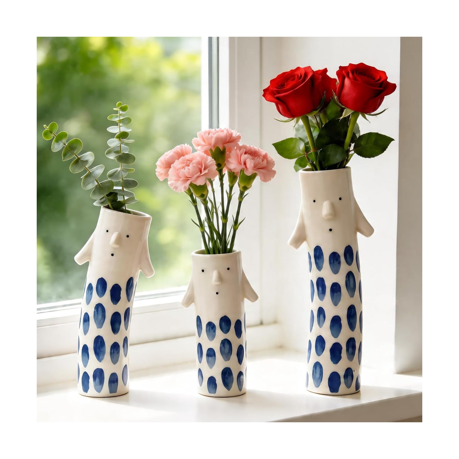 Unique Ceramic Bud Vases for Small Flower / Family Vase Blue / Set of 3