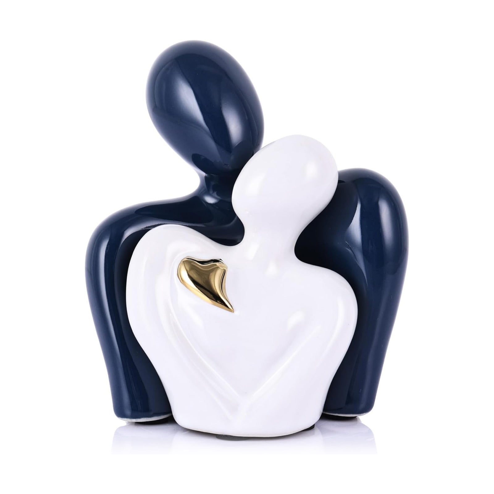 Mini Couple Ceramic Small Statue / Blue White and Gold
