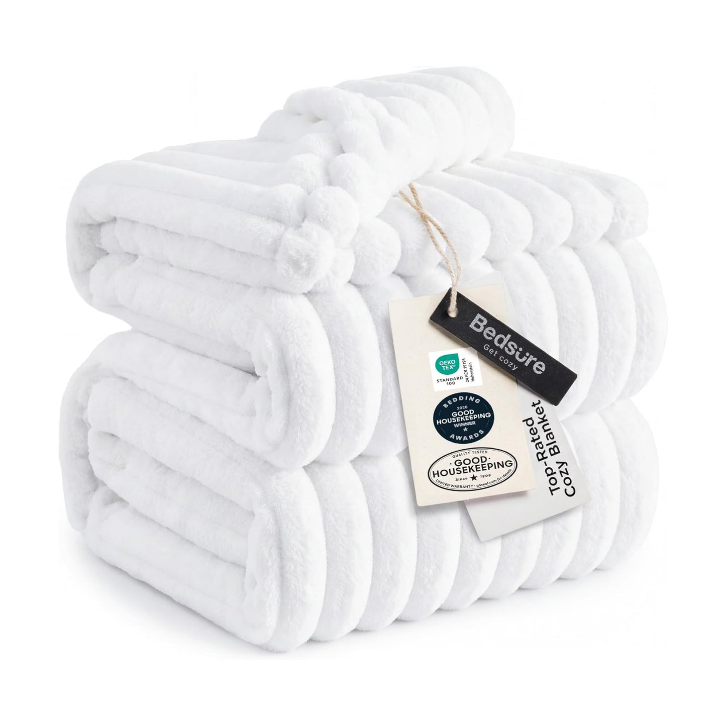 Bedsure Full Size Fleece Blankets for Bed Bright White 84"x90"