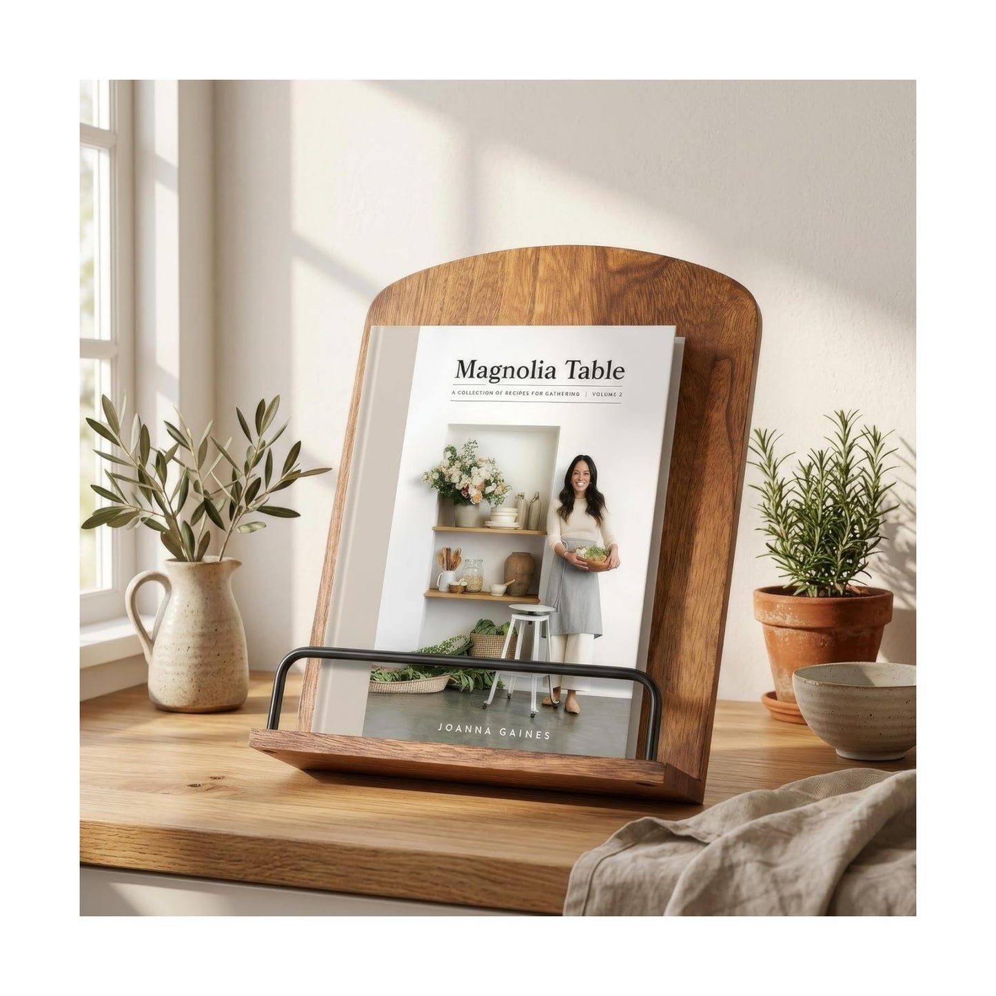 Beautiful Cookbook Stand for Your Kitchen Counter - Solid Wood, Fits iPad | Easily Keeps Cook or Recipe Books Open for