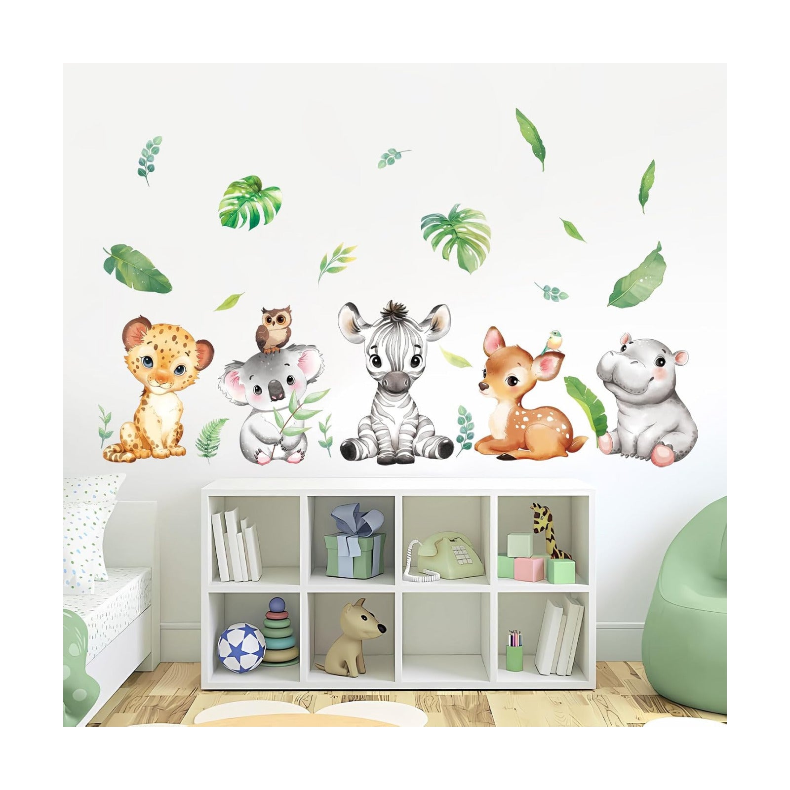 Jungle Animals Wall Stickers Cartoon Woodland Animal Wall Decals Zebra Forest / Horizontal-6 Animals