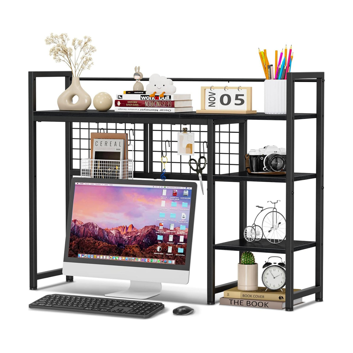 Snughome Desk Shelf, 38.6" Desktop Organizer Shelf, Desk Hutch for Computer Monitor, 4 Tier Desk Display Rack with