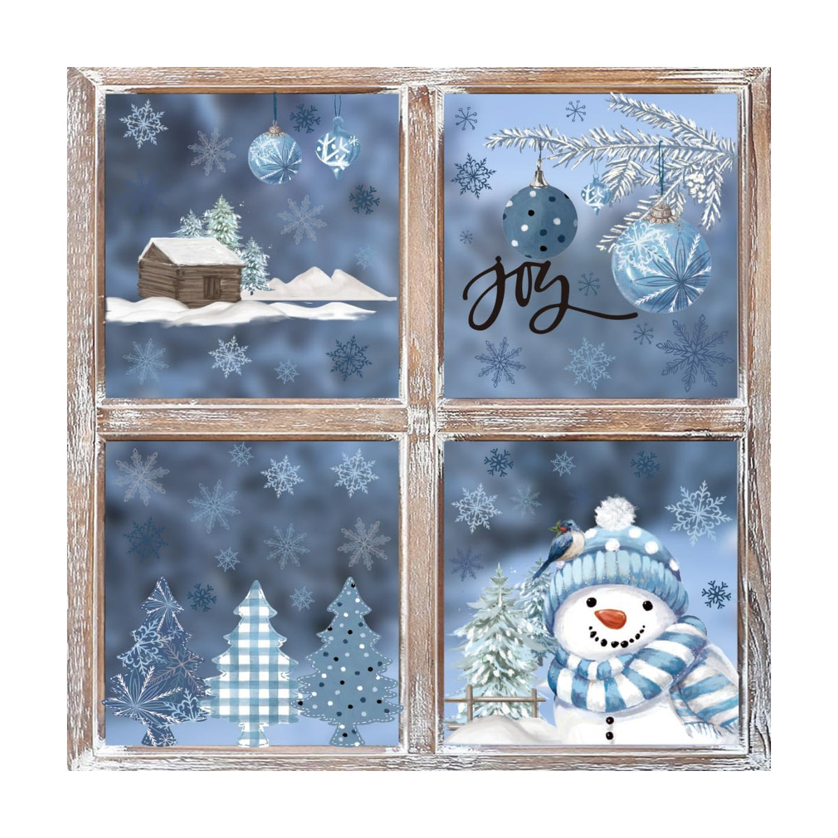 Horaldaily 65 PCS Christmas Window Cling Sticker, Blue Xmas Ball Ornaments Trees Snowman for Home Party Supplies Shop Window Glass Display Decoration
