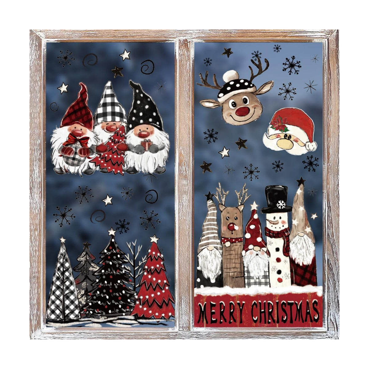 Horaldaily 50 PCS Christmas Window Cling Sticker, Red Xmas Santa Claus Truck Snowman Deer Trees for Home Party Supplies Shop Window Glass Display Decoration