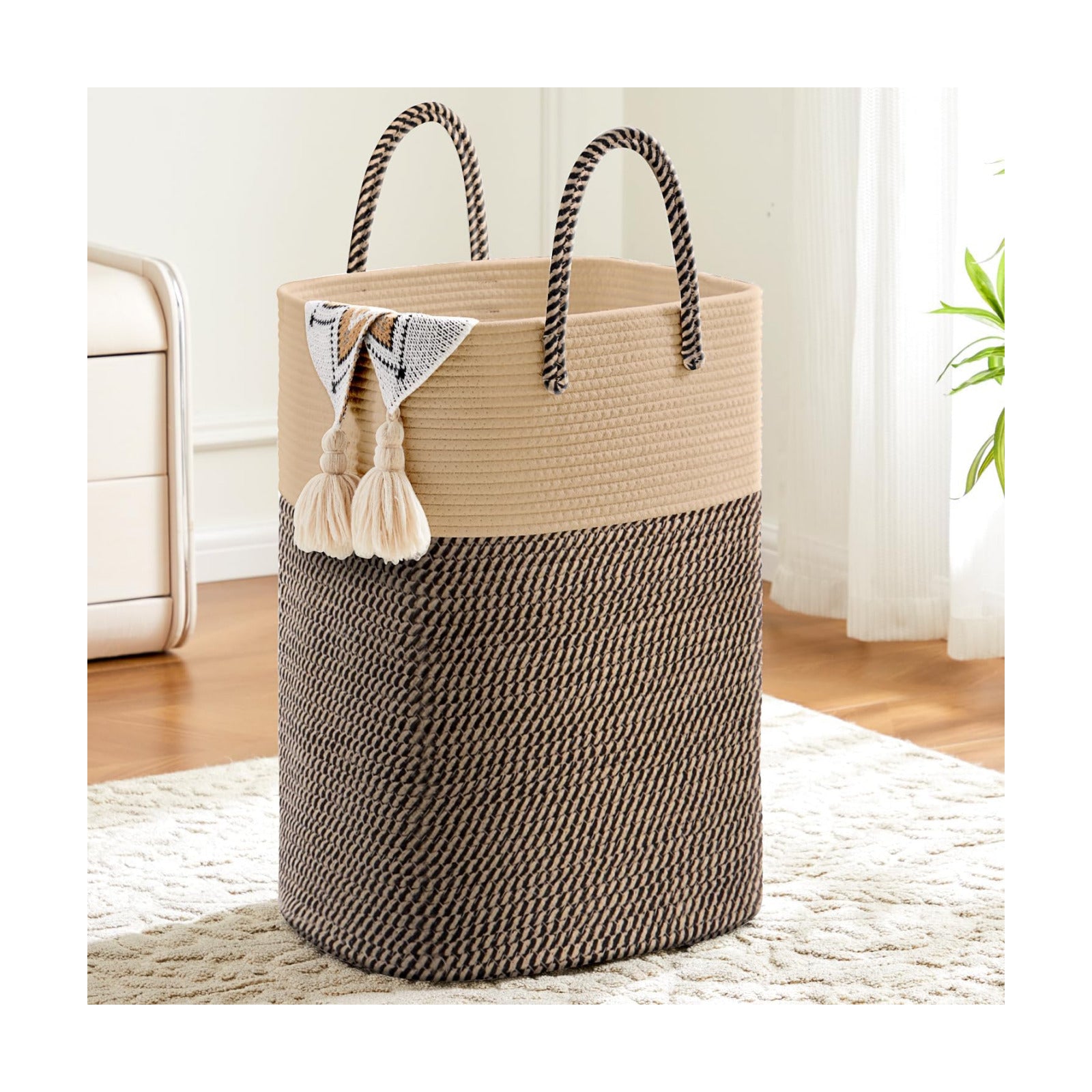 Laundry Basket / Woven Cotton Rope Laundry Hamper / 60L / Jute