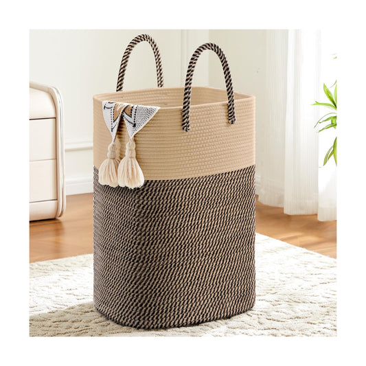 Laundry Basket / Woven Cotton Rope Laundry Hamper / 60L / Jute