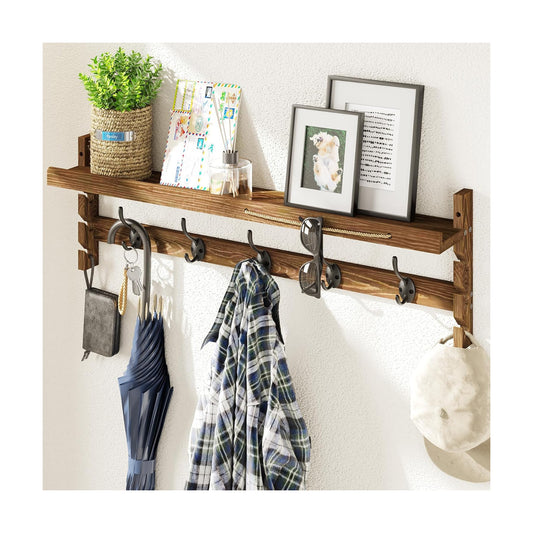 Wood Coat Hooks / 5 Hooks / 28.9 Inch