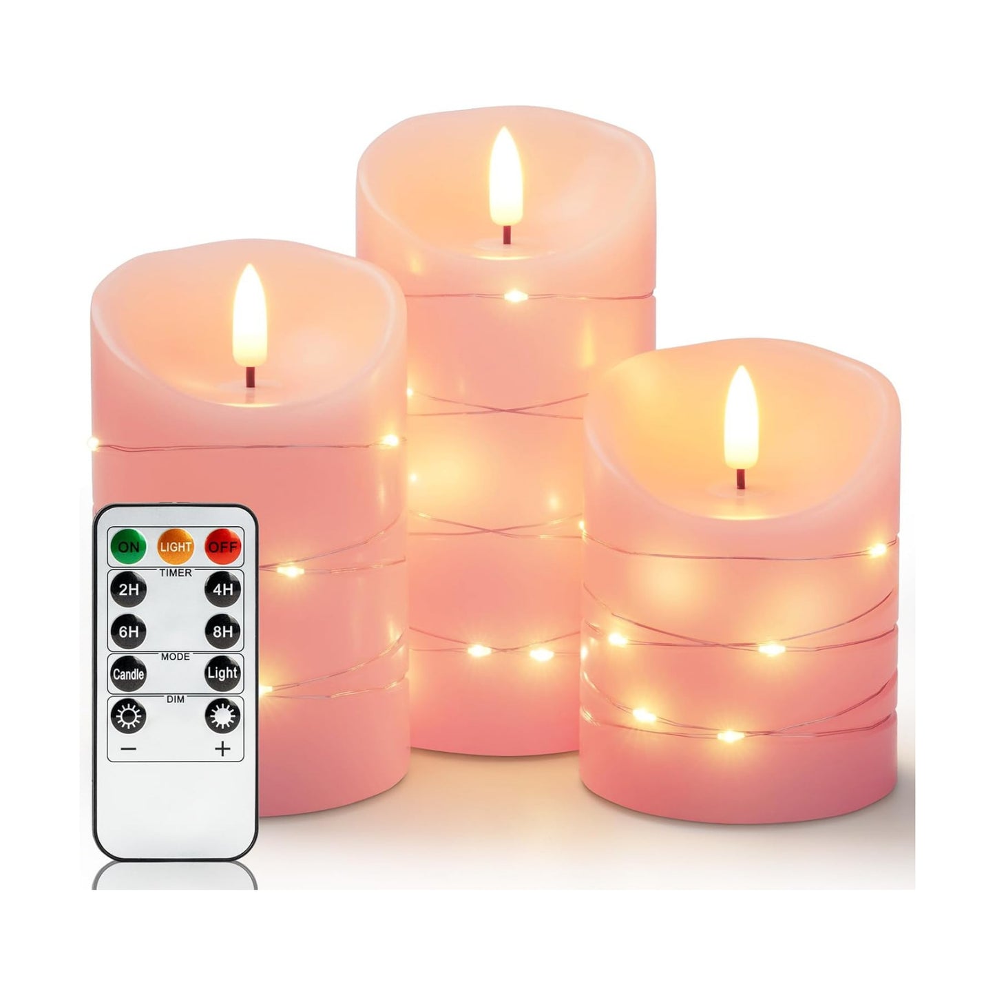 Homemory Flameless Candles with String Lights, 3 Pack Embedded Fairy String Lights LED Candles, Electric Flickering