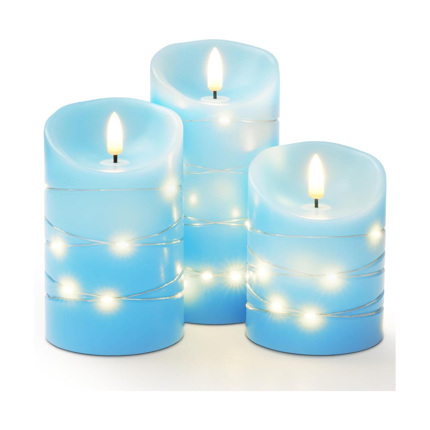 Homemory Flameless Candles with String Lights, 3 Pack Embedded Fairy String Lights LED Candles, Electric Flickering