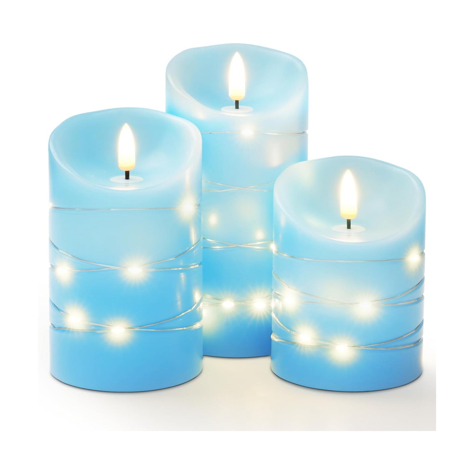 Homemory Flameless Candles with String Lights, 3 Pack Embedded Fairy String Lights LED Candles, Electric Flickering