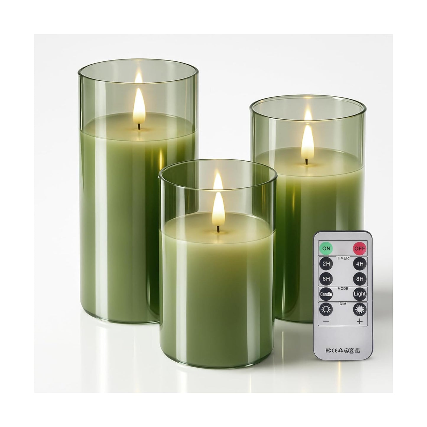 Tyawon Glass Battery Operated LED Flameless Candles with Remote and Timer, Real Wax Candles Warm Color Flickering Light