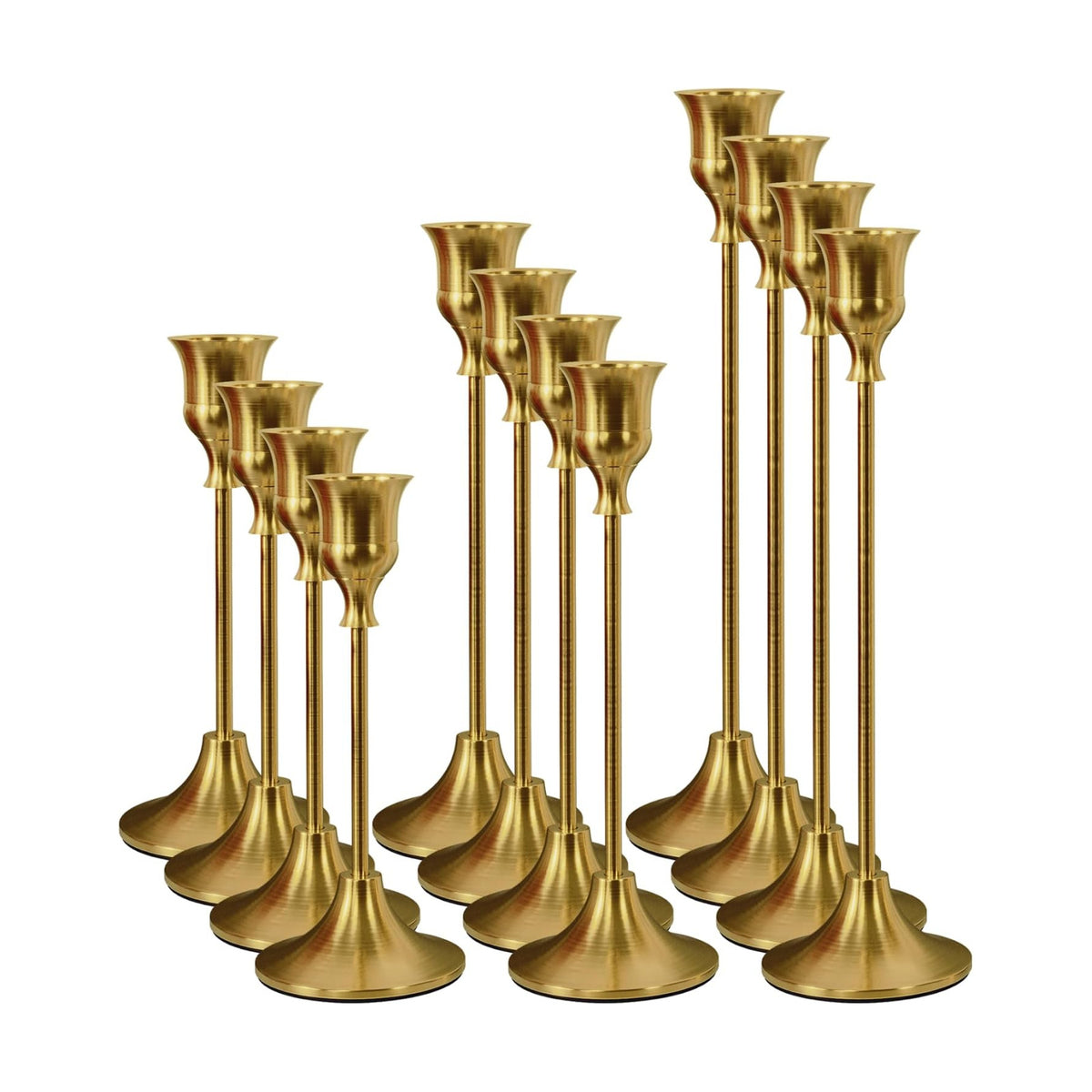 NLBTW 12 Pcs Brass Gold Candle Holder Bulks for Wedding Party Decor