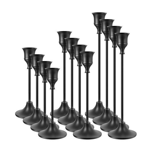 NLBTW Set of 12 Black Taper Candle Holders, Candlesticks Holders Bulk Decorative，Vintage Candlestick Holder Decorative Metal Candle Sticks Home Decor Centerpieces for Table Mantel Festive Decorations