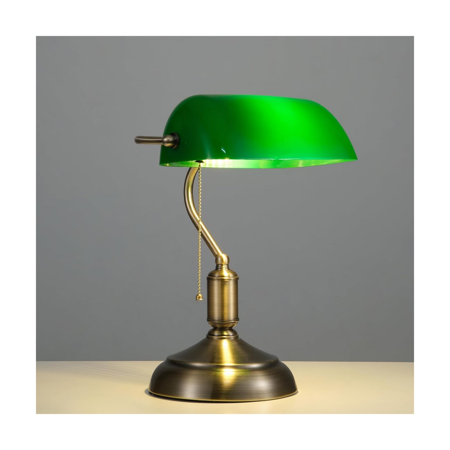 Bankers Lamp, Green Desk Lamp with Pull Chain Switch, 3 Lighting Color Mid Century Banker's Desk Light for Home Office