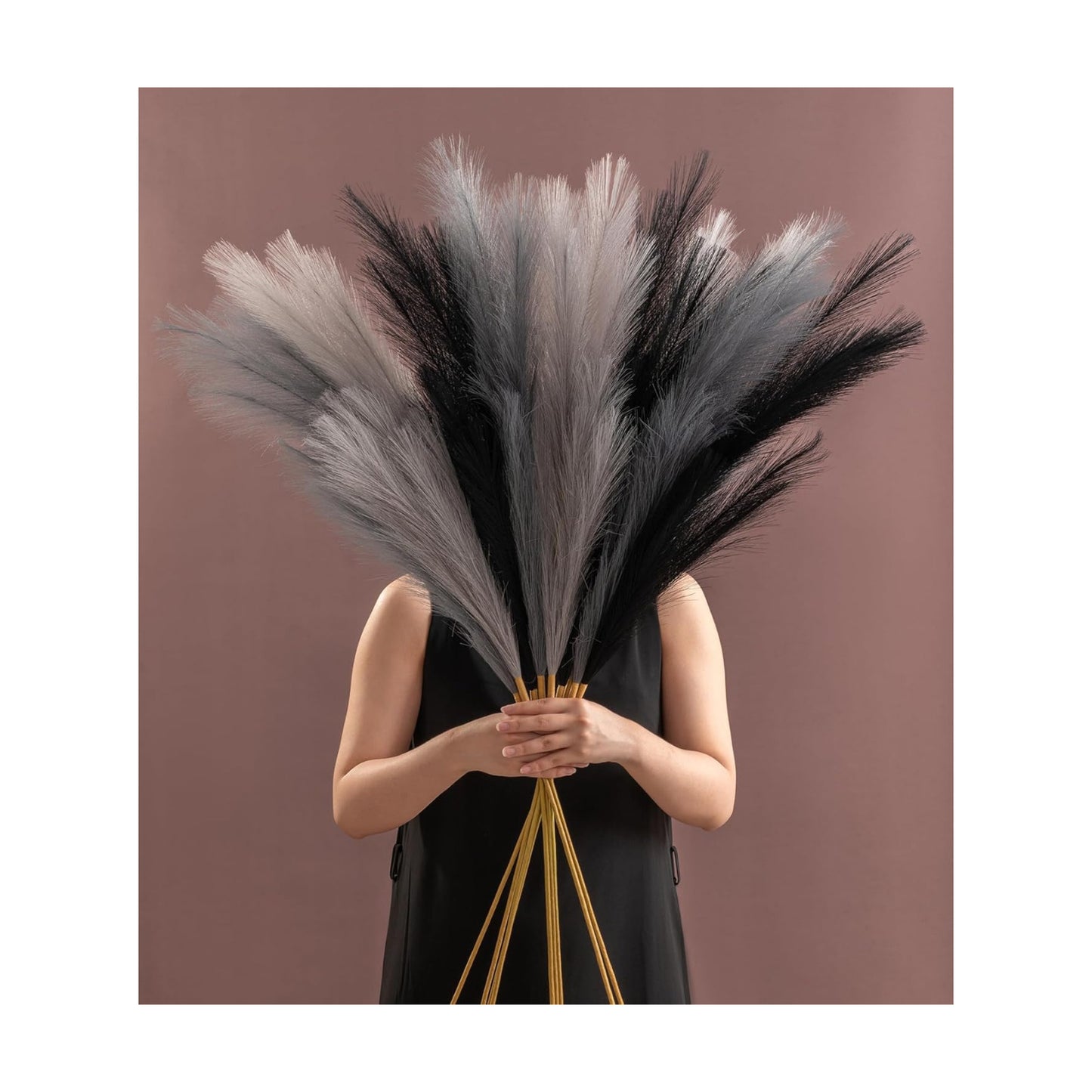 45" Faux Dried Pampas Grass Tall Decor / 45"-gray Style / Set of 9