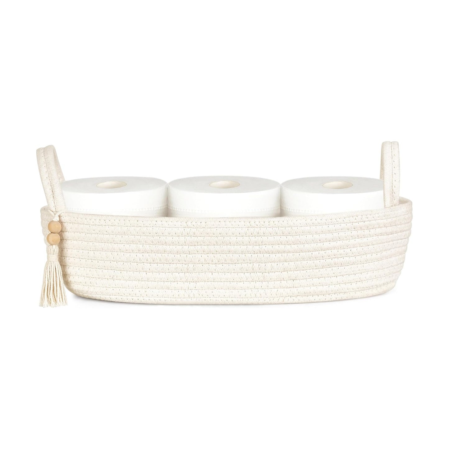 Small Storage Basket for Toilet Tank Top Boho Bathroom Decor Woven Rope Toilet / White / Medium