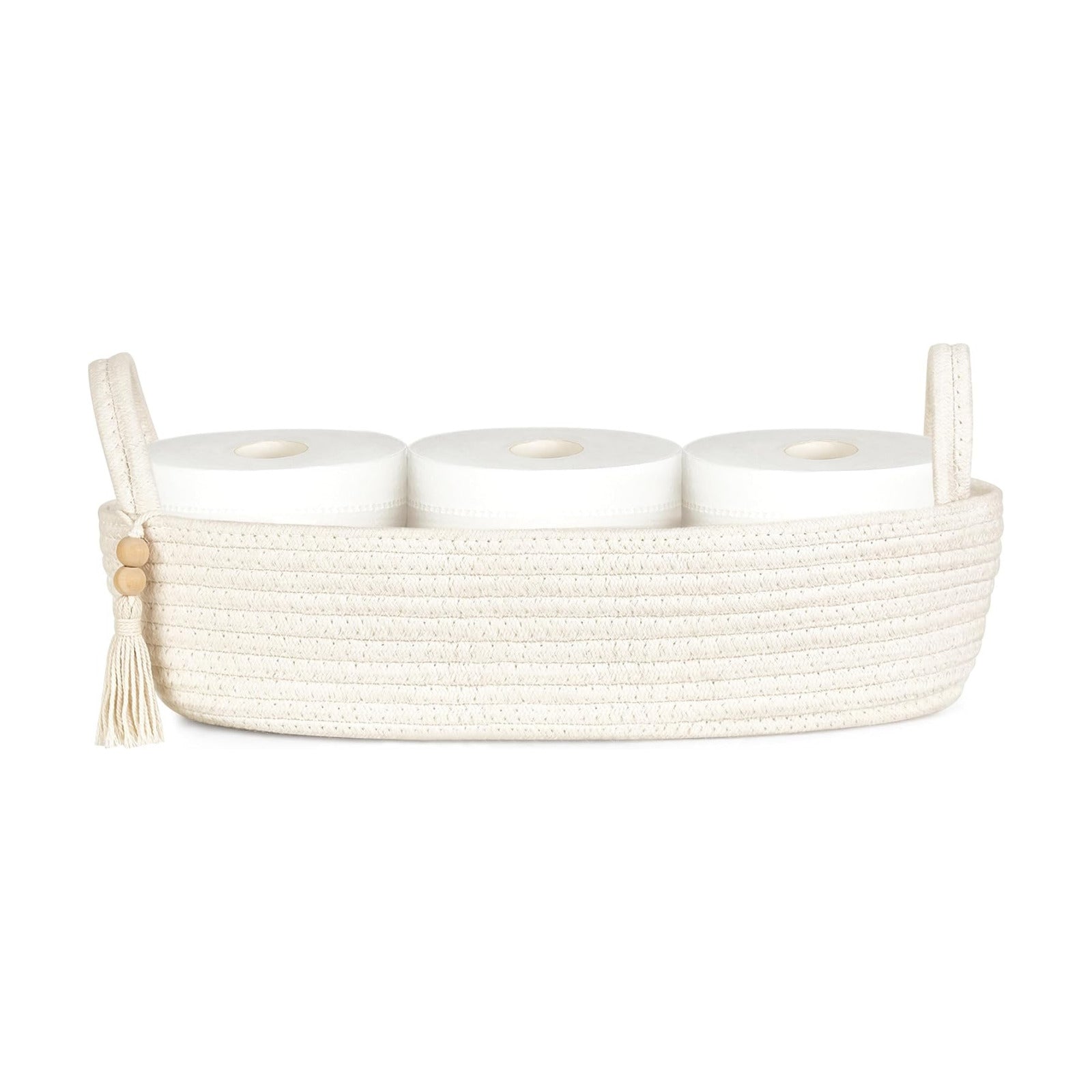 Small Storage Basket for Toilet Tank Top Boho Bathroom Decor Woven Rope Toilet / White / Medium