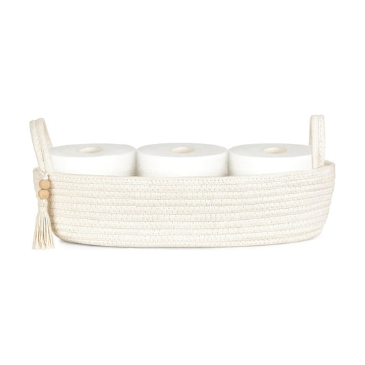 Small Storage Basket for Toilet Tank Top Boho Bathroom Decor Woven Rope Toilet / White / Medium
