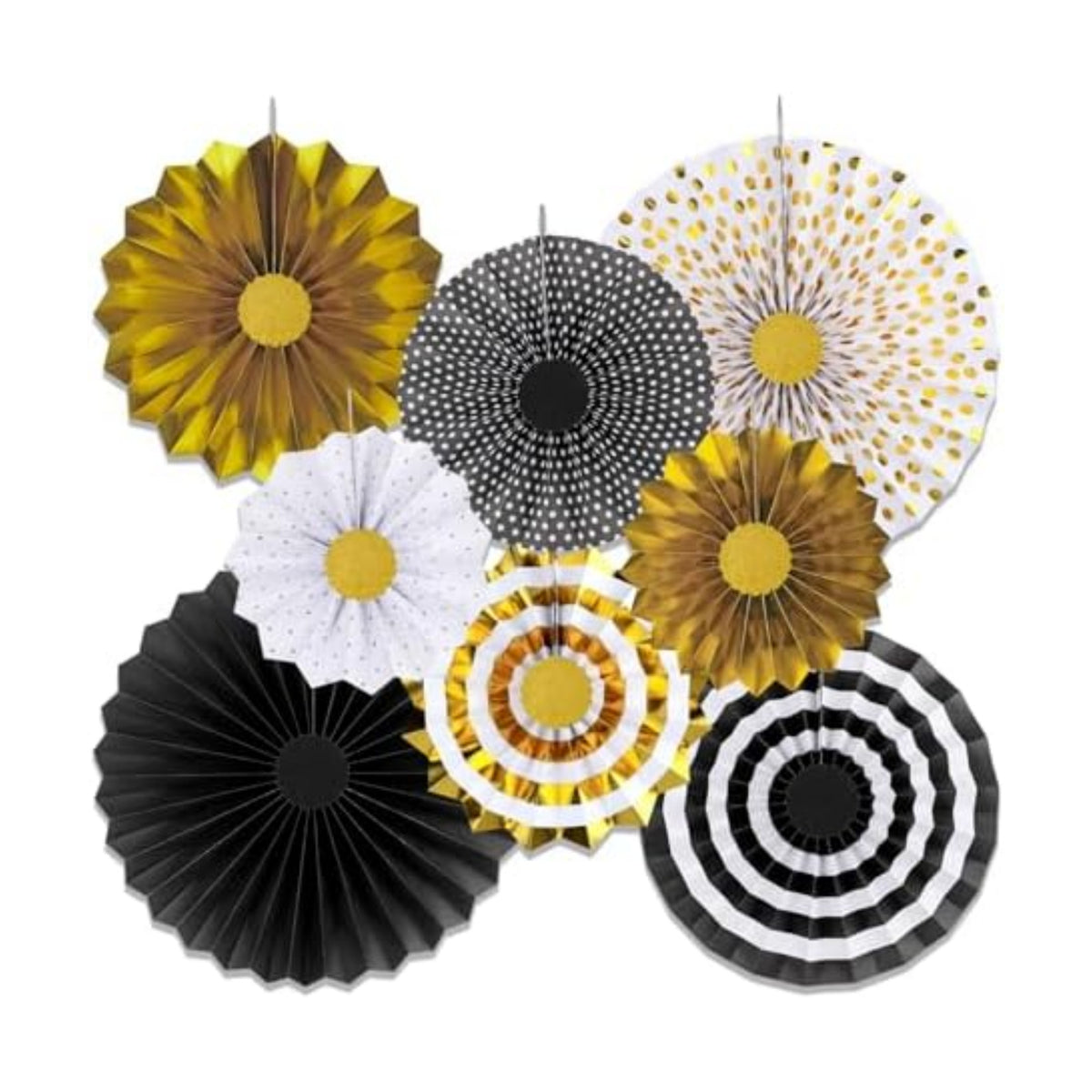 8 PCS Black Gold Party Hanging Paper Fans Decorations,Round Flower Paper Pompoms Fan for Photo Backdrop Halloween Graduation Birthday Wedding Party Decorations