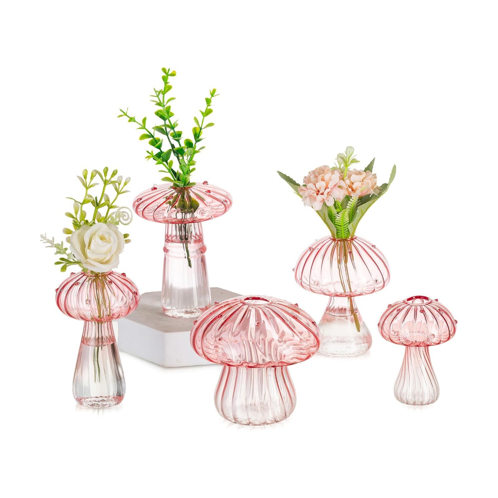Glass Mushroom Vase / Pink / Set of 5