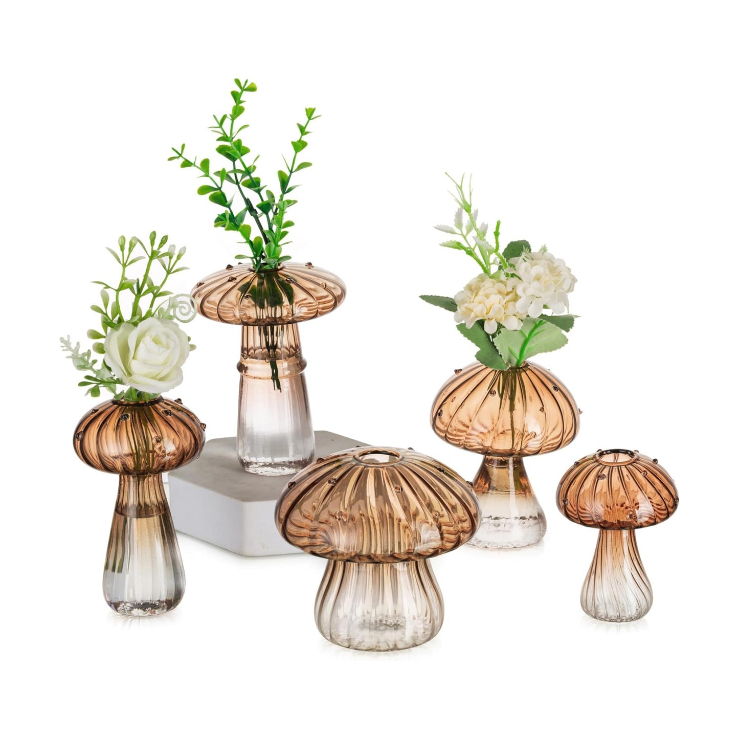 Glass Mushroom Vase / Amber / Set of 5