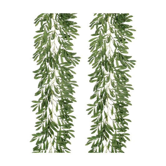 Artificial Olive Leaves Garlands Fake Hanging Silk Willow Leave / Olive Green / 6.2 Inch / Set of 2