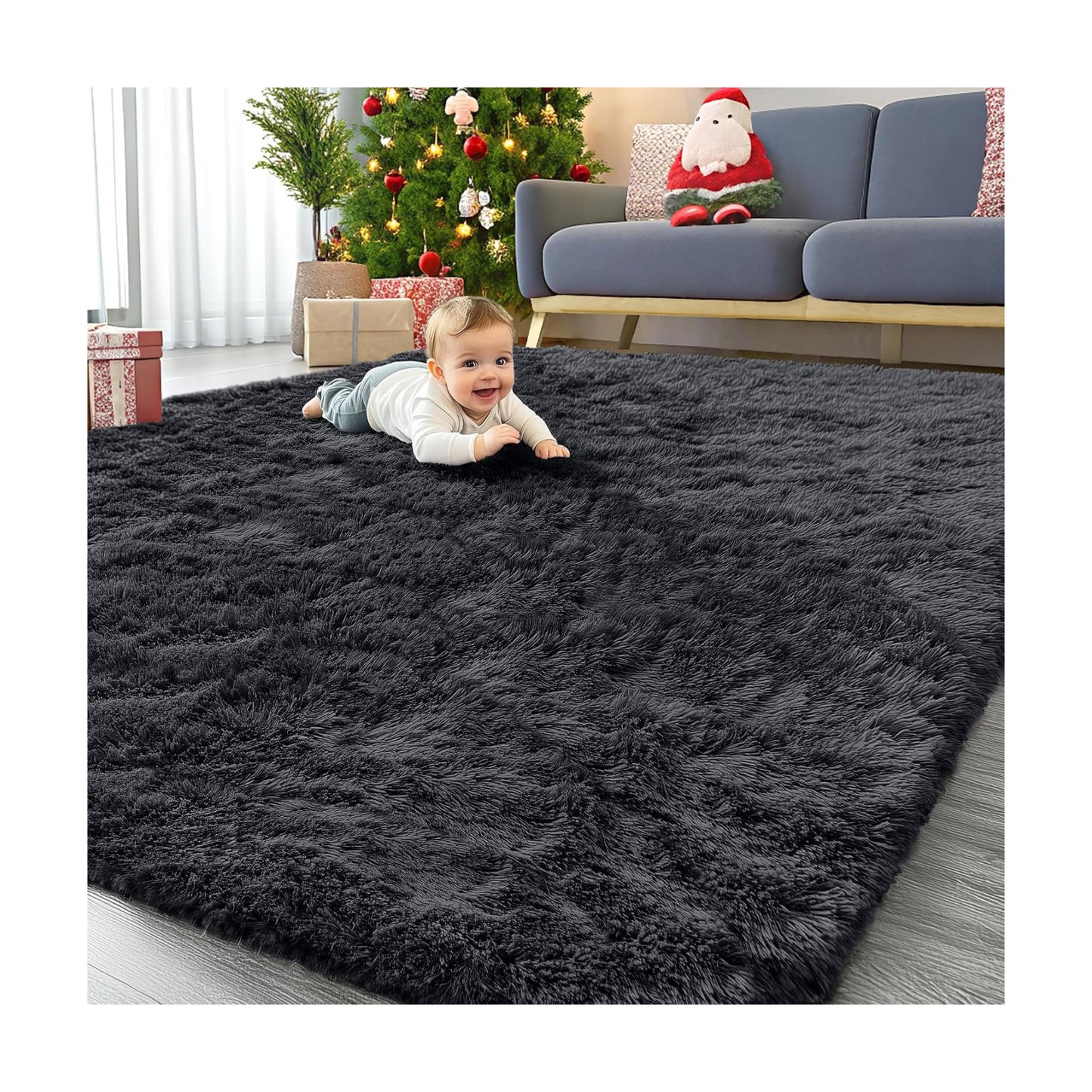 OLANLY 8x10 Machine Washable Large Area Rugs for Living Room, Bedroom, Soft Fluffy Shaggy Bedside Rug, Indoor Floor