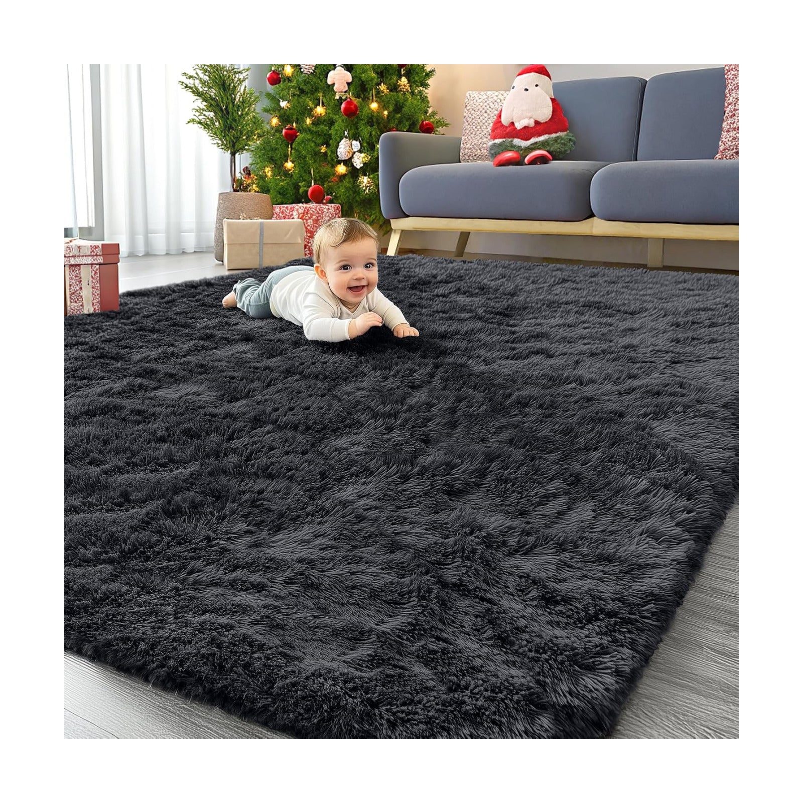 OLANLY 8x10 Machine Washable Large Area Rugs for Living Room, Bedroom, Soft Fluffy Shaggy Bedside Rug, Indoor Floor