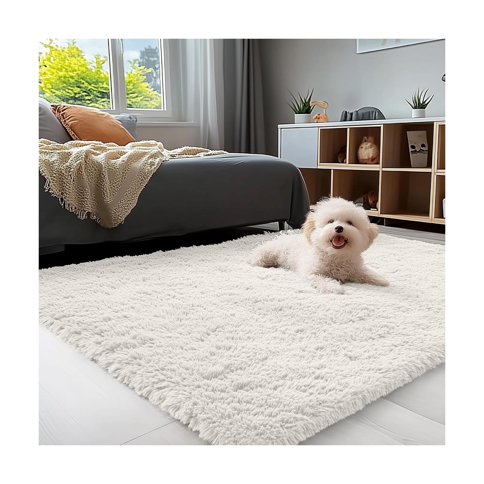 OLANLY 3x5 Machine Washable Small Bedside Rug, Soft Fluffy Shaggy Rugs for Living Room, Bedroom, Indoor Floor Carpet