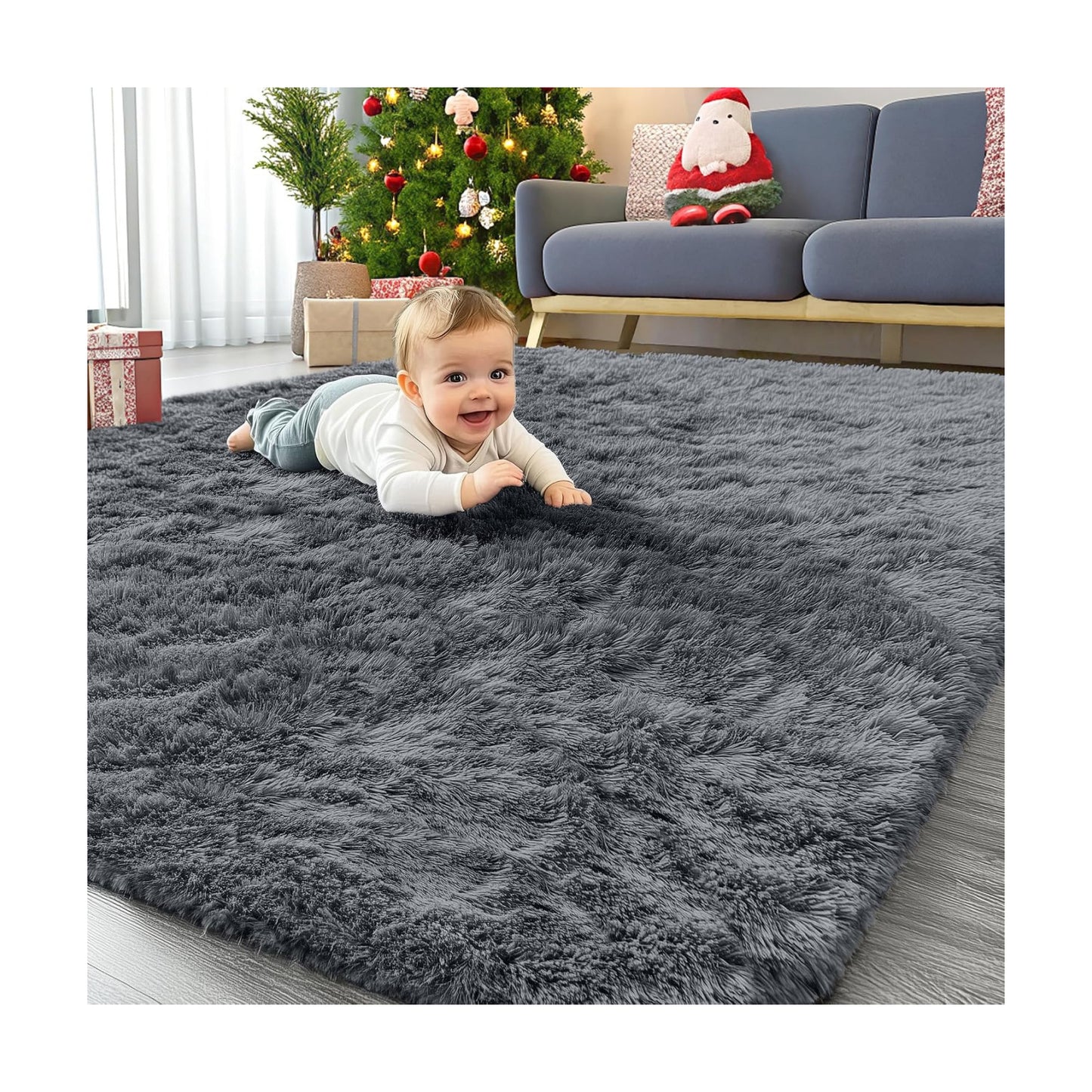 OLANLY Area Rugs for Living Room Bedroom, Machine Washable 4x5.9 ft Soft Fluffy Shaggy Bedside Rug, Indoor Floor Carpet