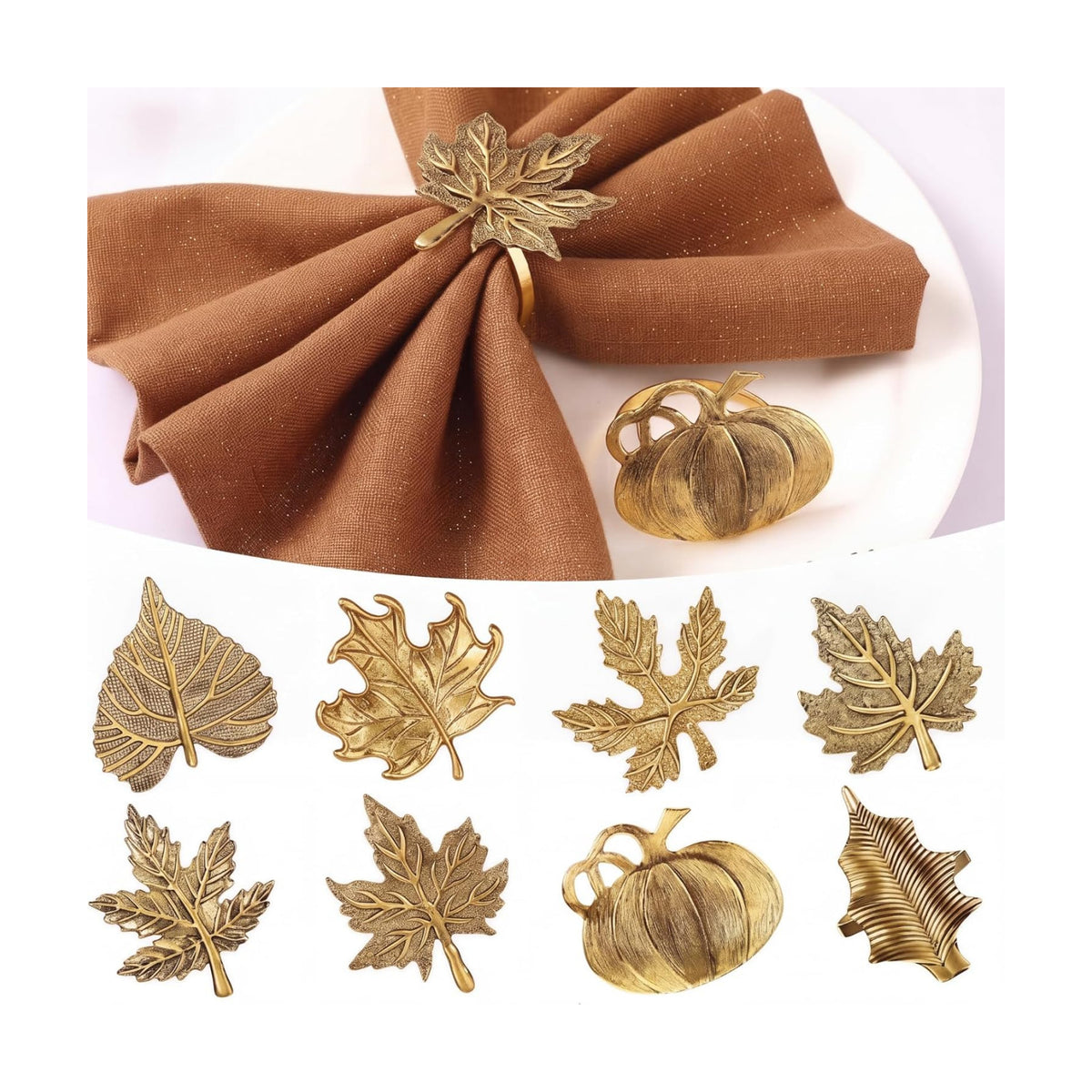 Patelai 24 Pieces Fall Thanksgiving Napkin Ring Set Pumpkin Napkin Holder