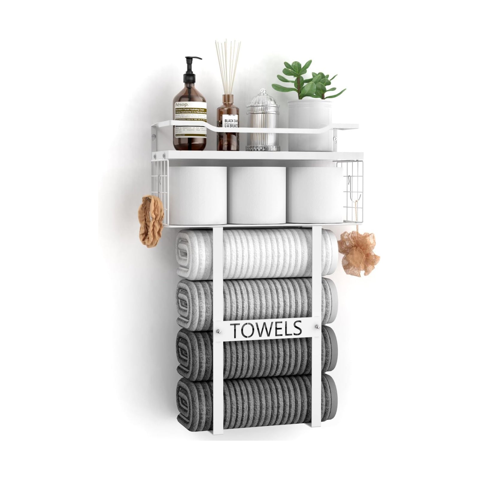 Towel Racks for Bathroom Wall Mounted - Bath Wall Towel Holder Set Above Toilet Storage, Rolled Towel Shelf Organizer