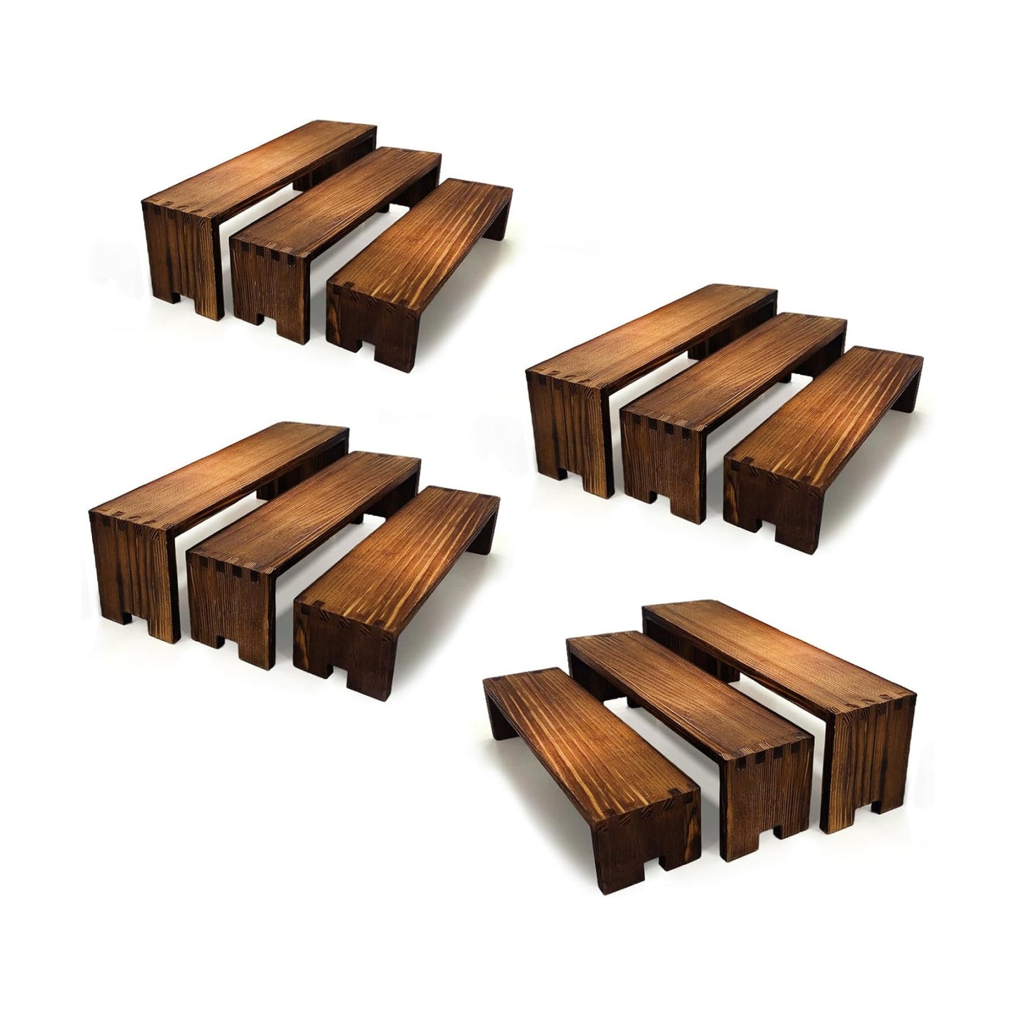 Yikaroeli 4 Set Wood Display Risers Wooden Cupcake Stand 3 Tier 12 Pcs Tiered Desert Food Display Stands for Party
