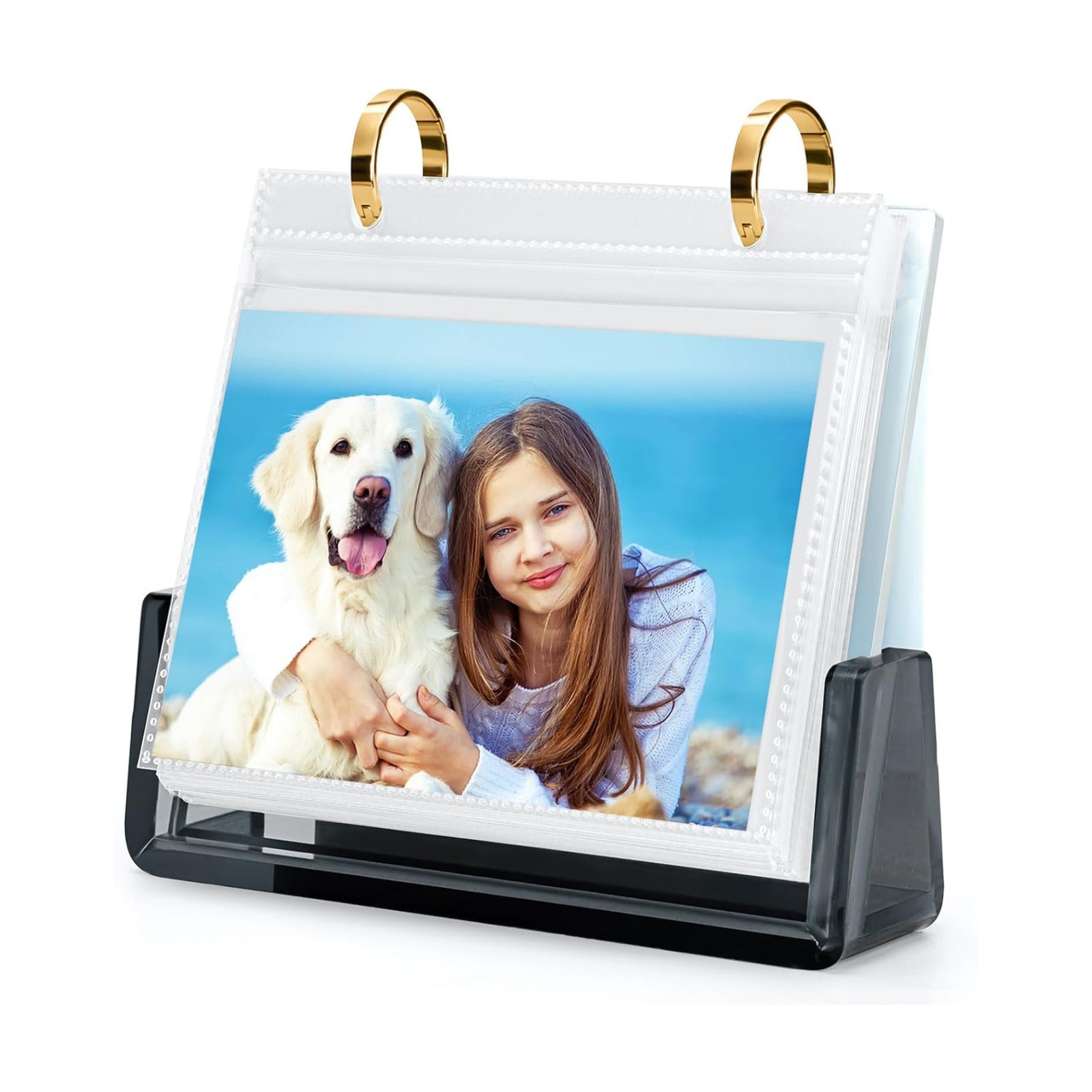 Desktop Flip Photo Album on Stand Acrylic Picture Frame Holds 60 Pictures / 4 x 6 / Black