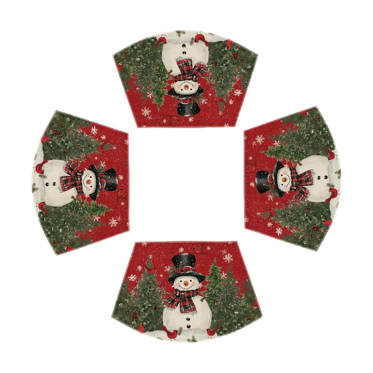Artoid Mode Red Christmas Snowman Wedge Placemats for Round Table Set of 4, Winter Seasonal Kitchen Dining Table Decoration for Indoor Party Home