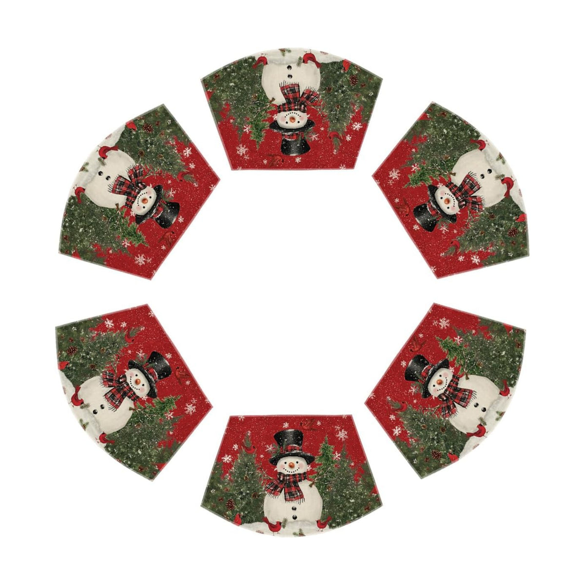 Artoid Mode Red Christmas Snowman Wedge Placemats for Round Table Set of 6, Winter Seasonal Kitchen Dining Table Decoration for Indoor Party Home