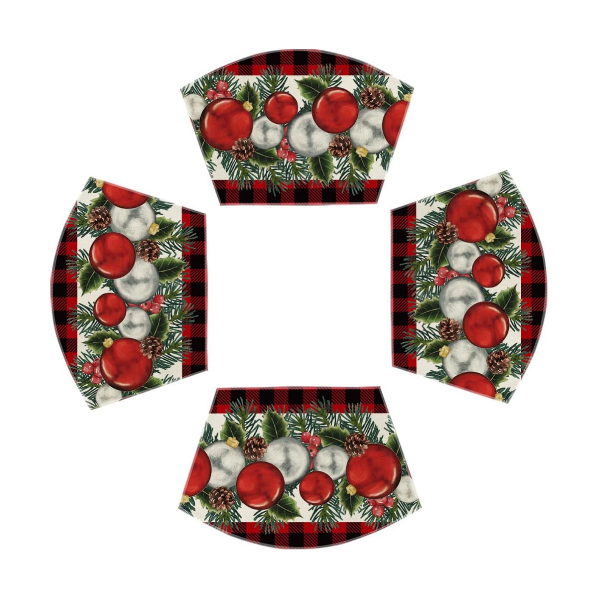 Artoid Mode Christmas Balls Pine Cones Wedge Shape Placemats for Round Table Set of 4, Winter Seasonal Kitchen Dining Table Decoration for Indoor Party Home
