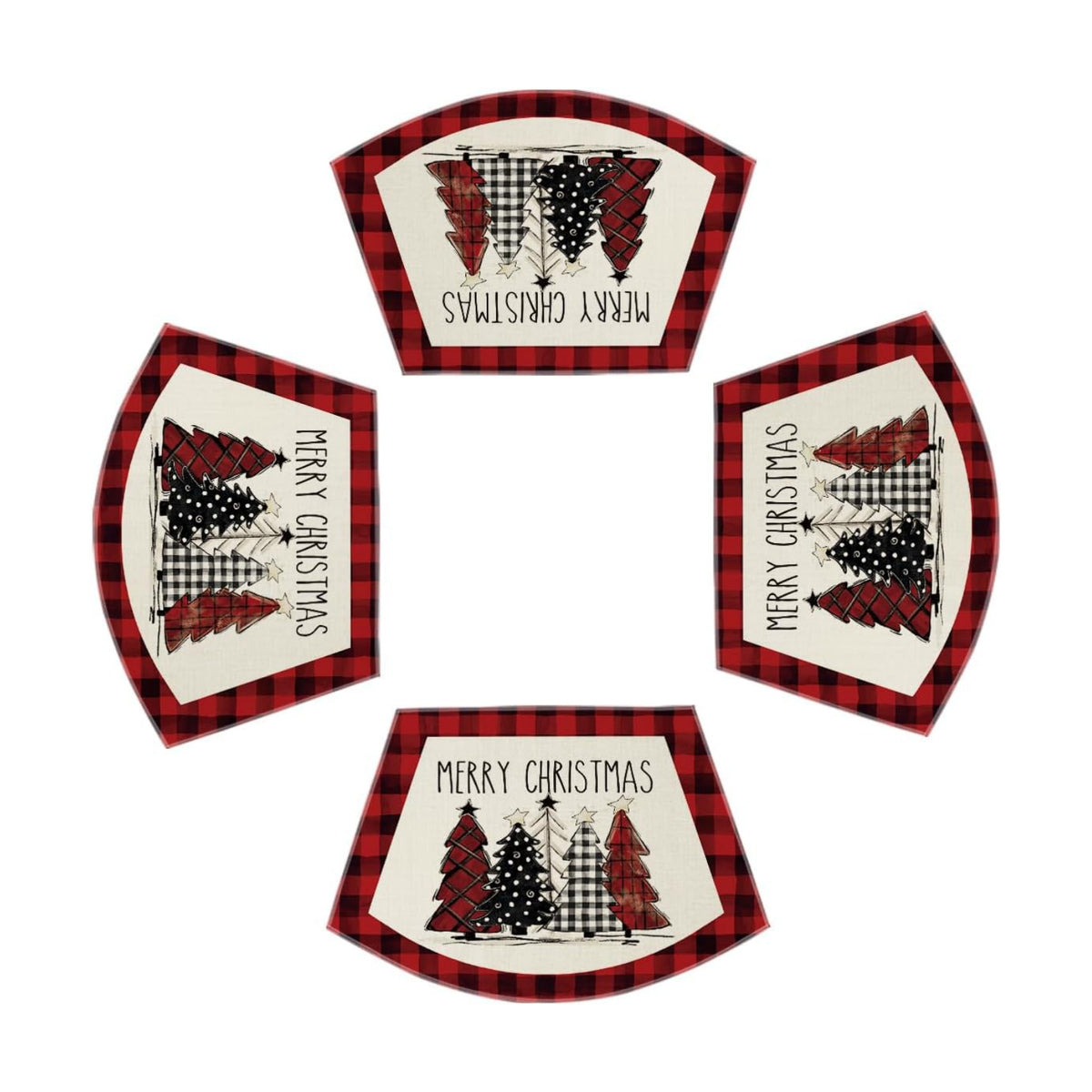 Artoid Mode Red Christmas Trees Wedge Shape Placemats for Round Table Set of 4, Winter Seasonal Kitchen Dining Table Decoration for Indoor Party Home