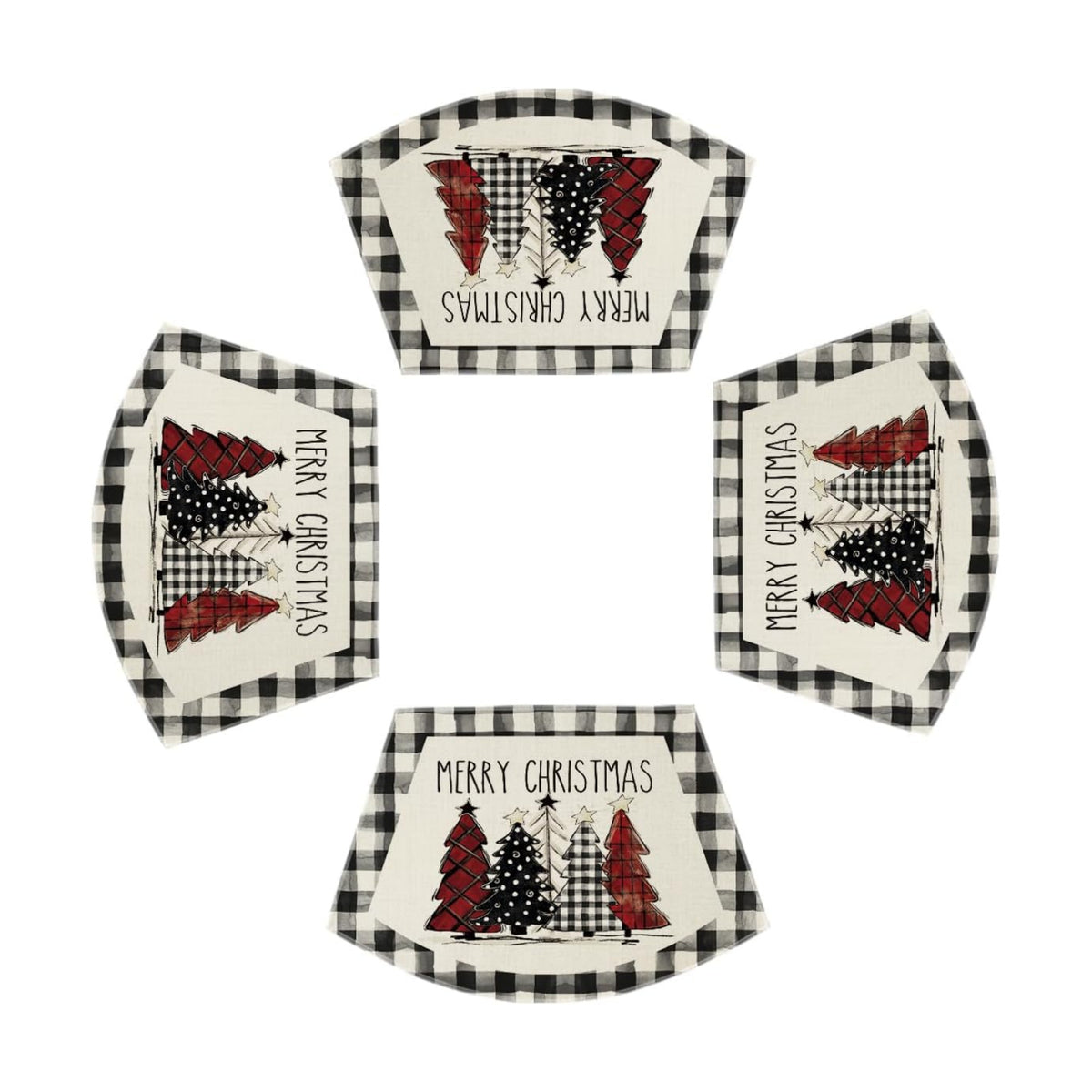 Artoid Mode Christmas Trees Wedge Shape Placemats for Round Table Set of 4, Winter Seasonal Kitchen Dining Table Decoration for Indoor Party Home