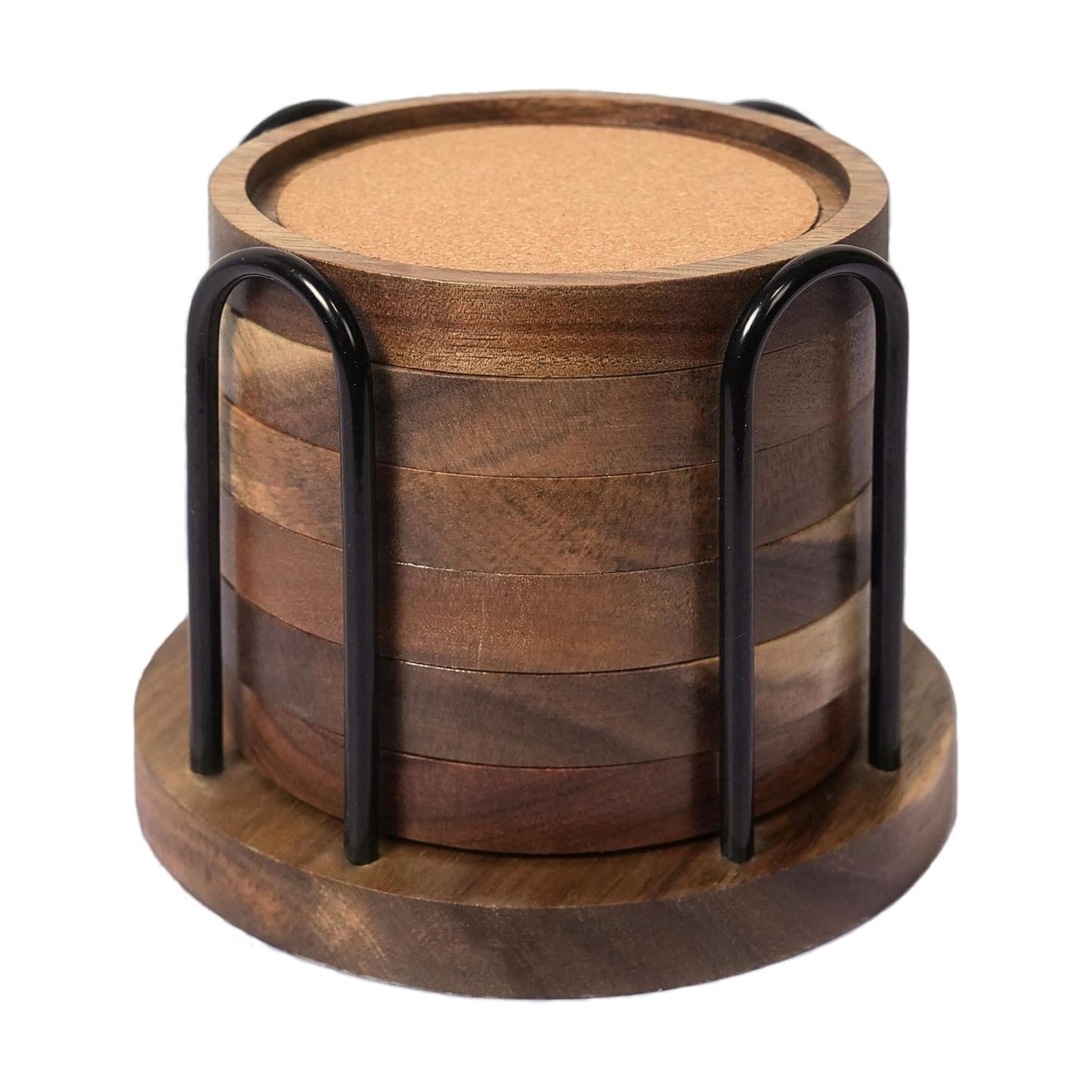 Metal Holder / Wood Coasters for Drinks