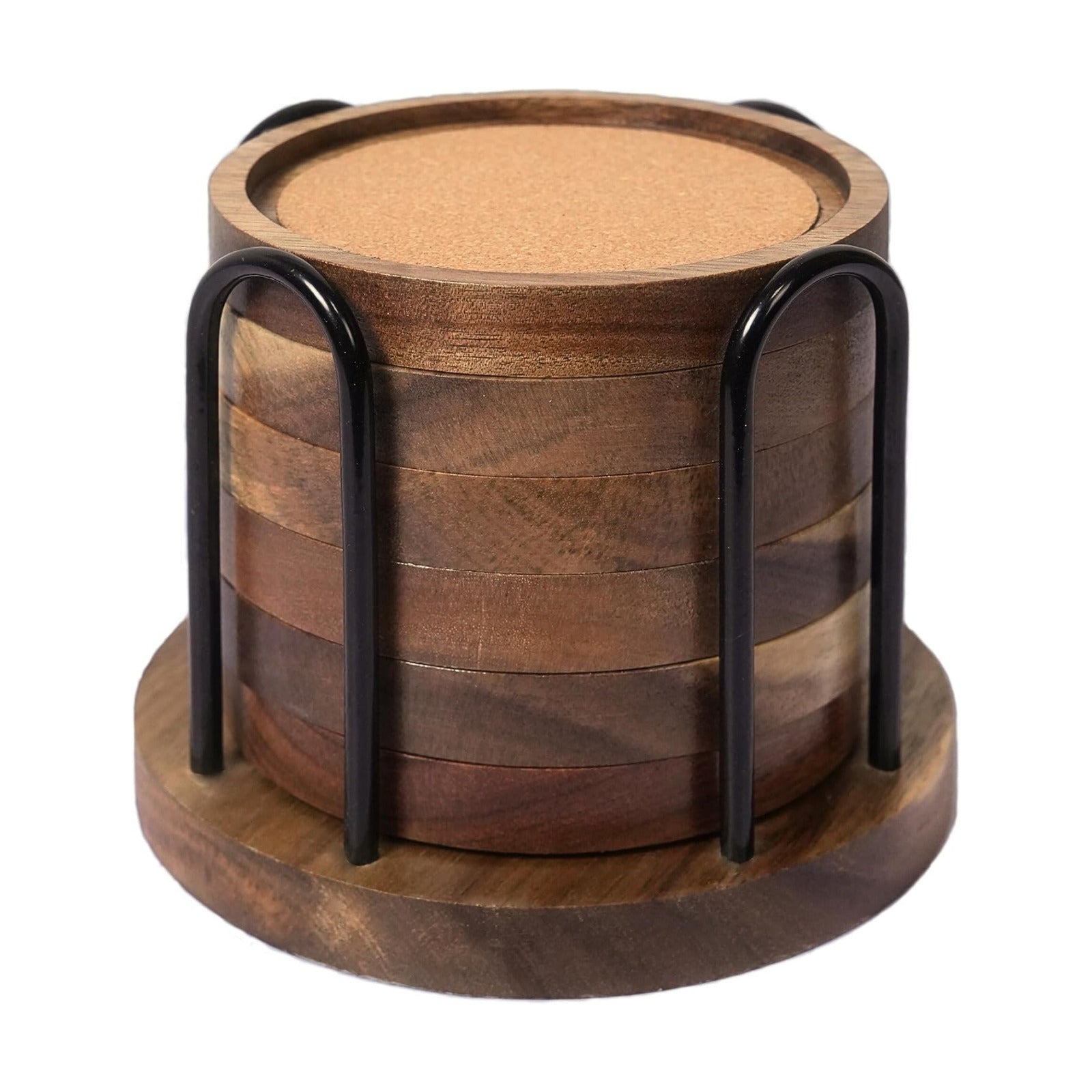 Metal Holder / Wood Coasters for Drinks