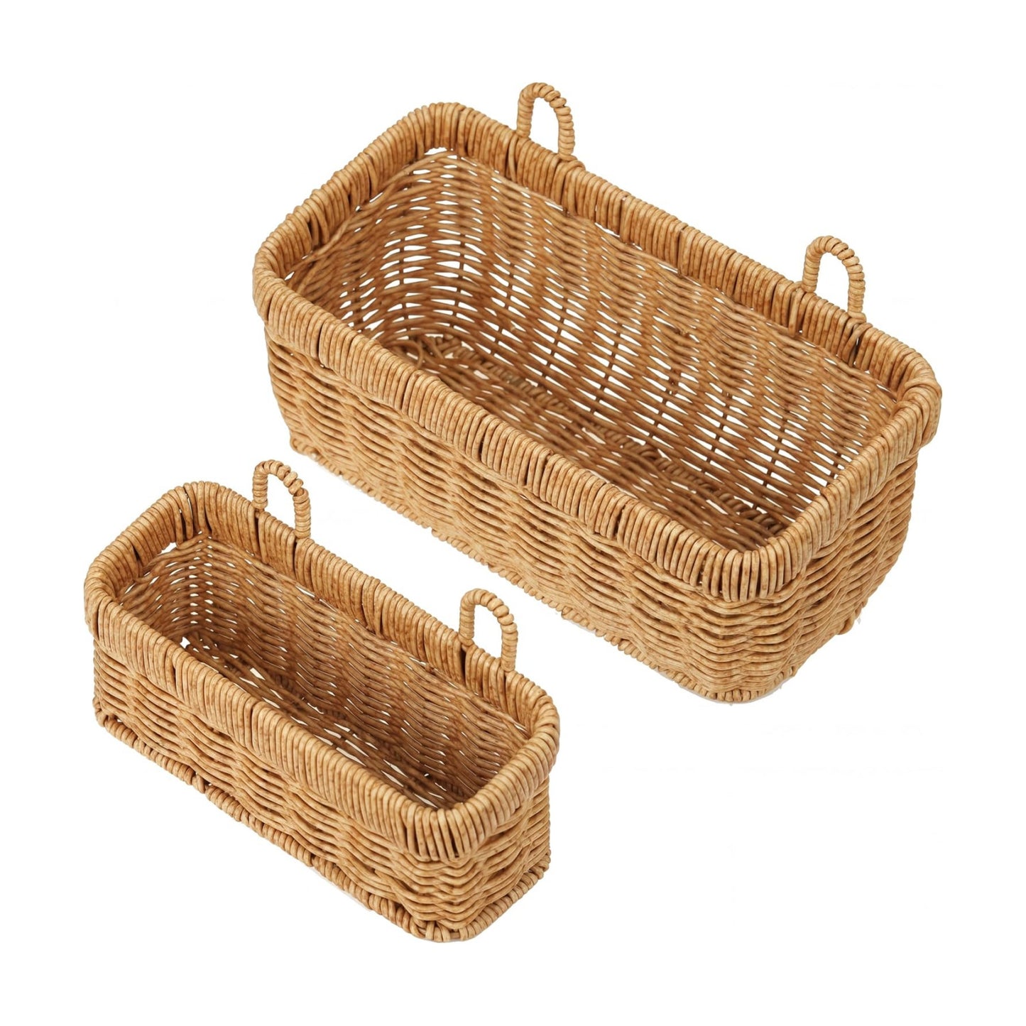 Woven Hanging Wall Baskets for Storage / Boho / Light Brown / Imitation Rattan Plastic / Set of 2