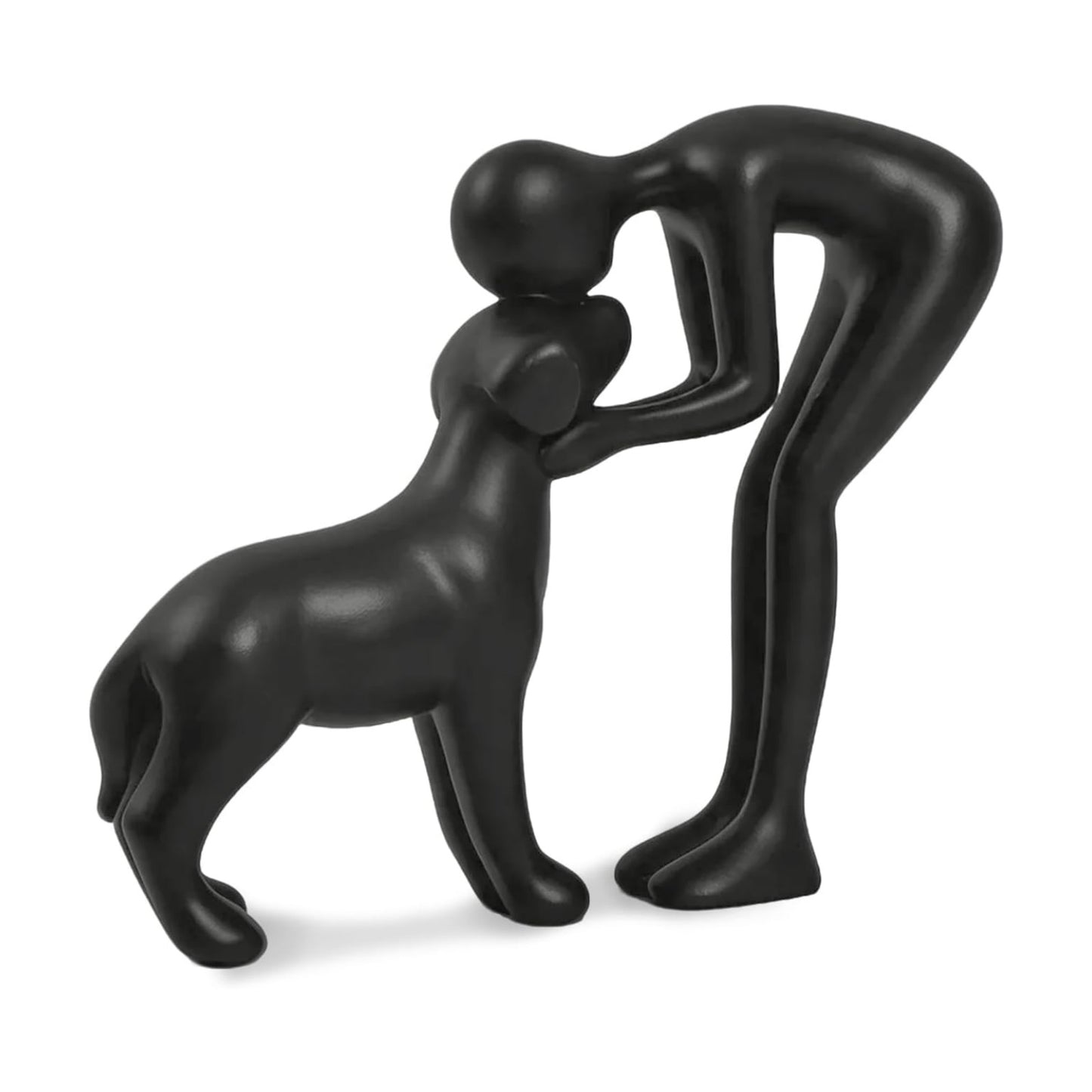 Abstract Person and Dog Sculpture Head-to-Head Figurine Black