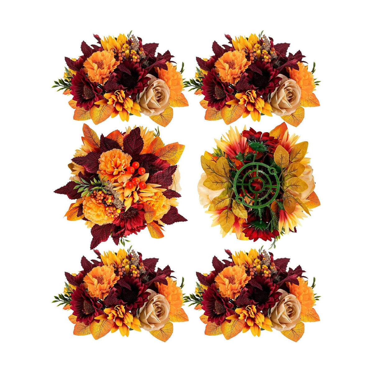 BLOSMON Fall Flowers Ball Centerpieces for Table, 6 Pcs, Red and Orange