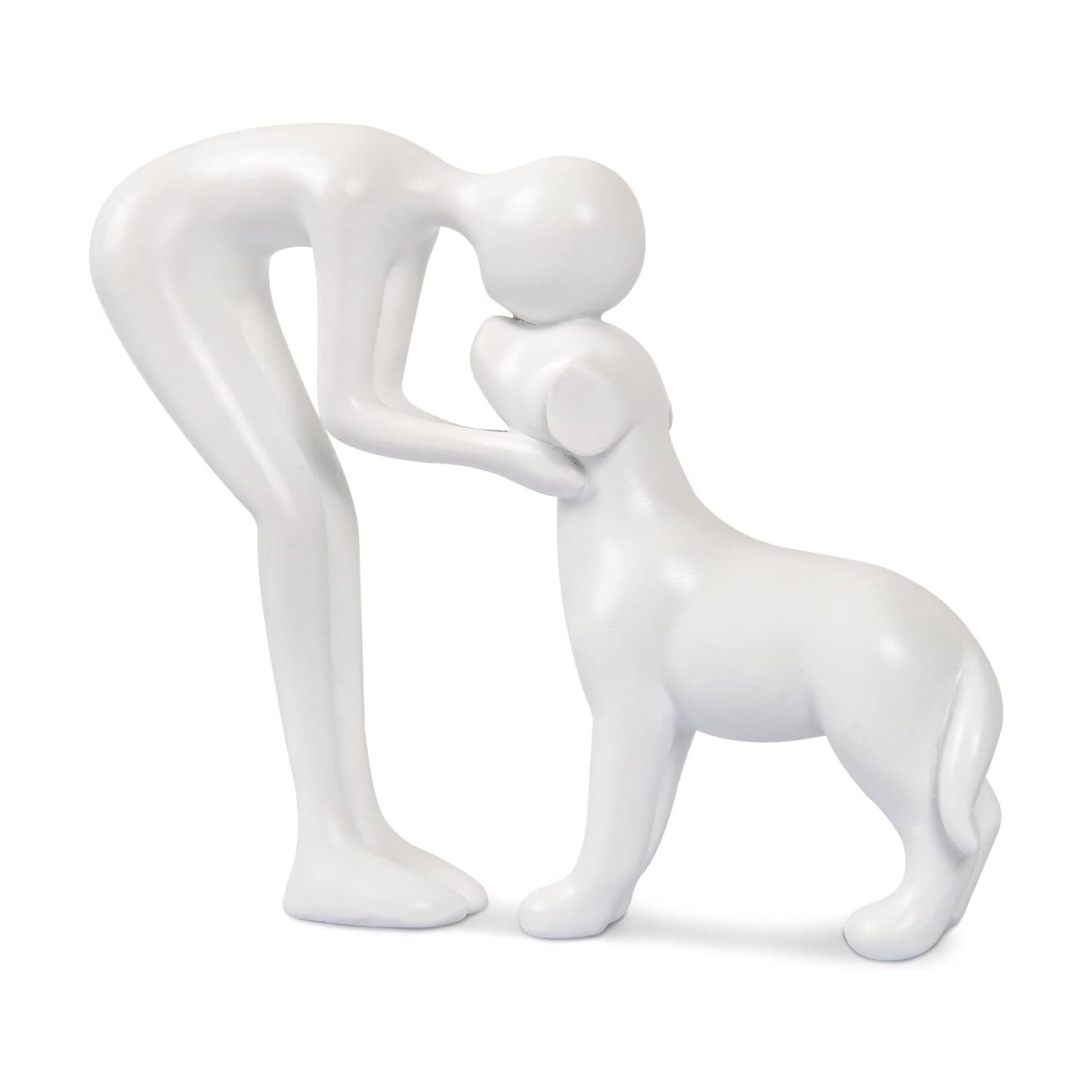 Abstract Person and Dog Sculpture Head-to-Head Figurine White