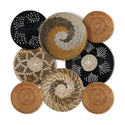 Boho Wall Basket Decor Decorative Bulrush Woven Basket Wall Decor Rustic / Vintage / Set of 8