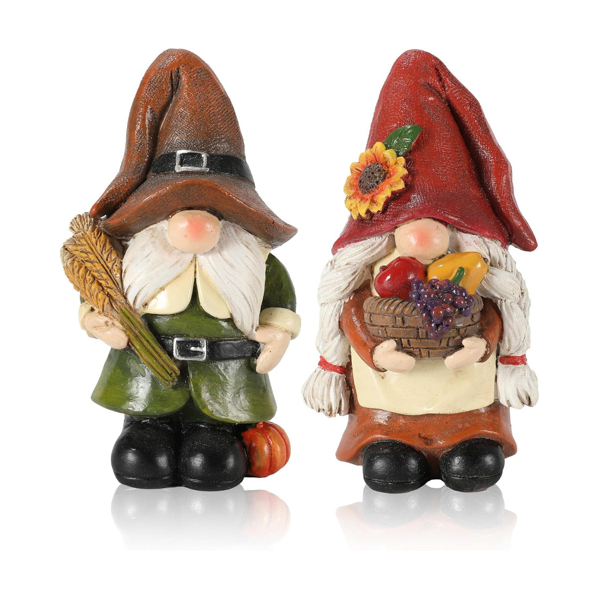 GoGnome Thanksgiving Gnomes Figurines - Set of 2 Durable Resin 5'' Festive Autumn Decor - Fall Tiered Tray Decor Gnome Gifts Decoration for Home and Garden (Fall Gnomes)