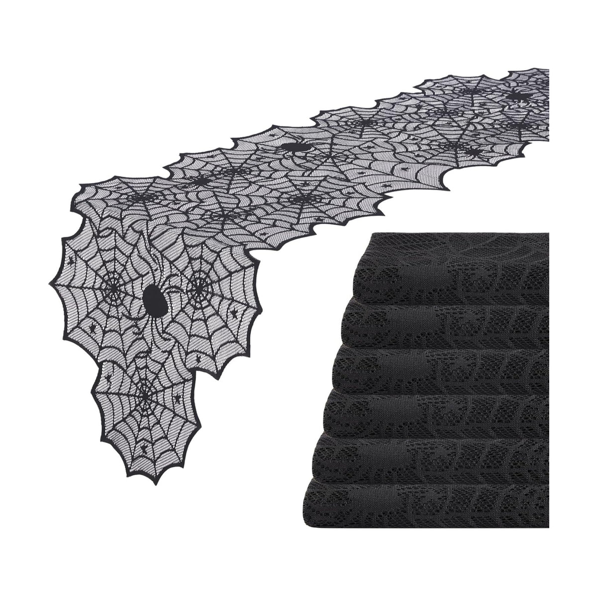 Halloween Table Runner 6 Pieces 18 x 72 Inch for Halloween Decor - Vivid Polyester Black Spider Web Lace Table Runner for Halloween Masquerade Party Dinner Table Decorations