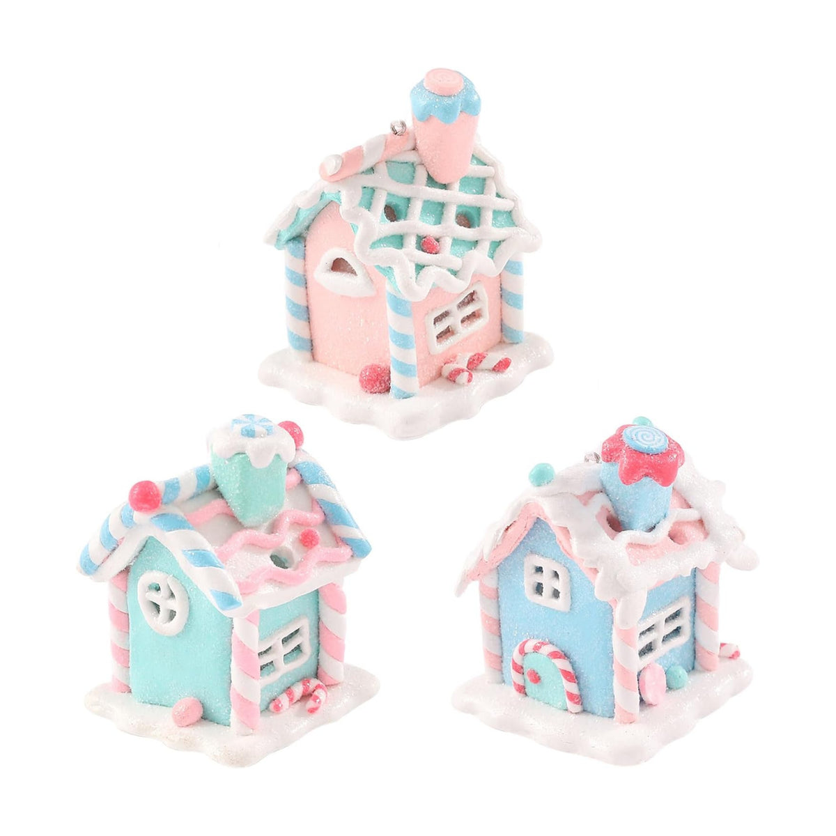 3 Pcs Pastel Gingerbread House Ornaments for Christmas Tree Decorations