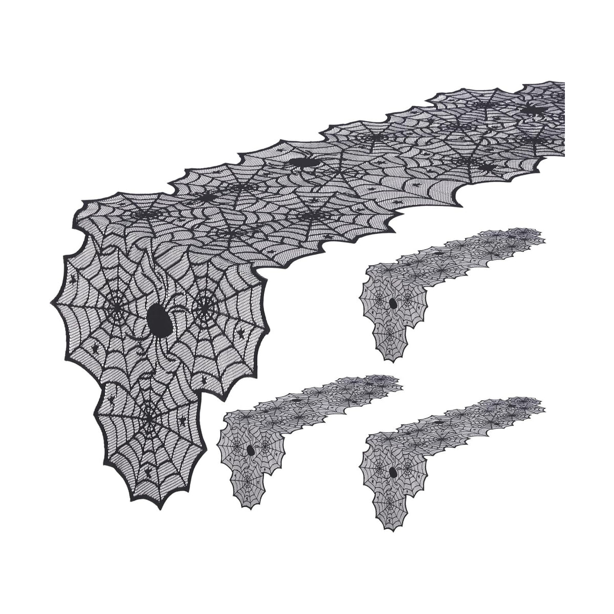 Halloween Table Runners for Halloween Decor - 4 Packs Vivid Polyester Black Lace Spider Web Table Runners 18 x 72 Inches for Halloween Masquerade Party Dinner Table Decorations